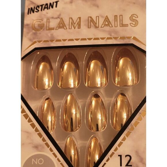 2 INSTANT GLAM NAIL METALIC COLOR PRESS ON FAKE NAILS. BX OF 12 GOLD - Picture 3 of 5